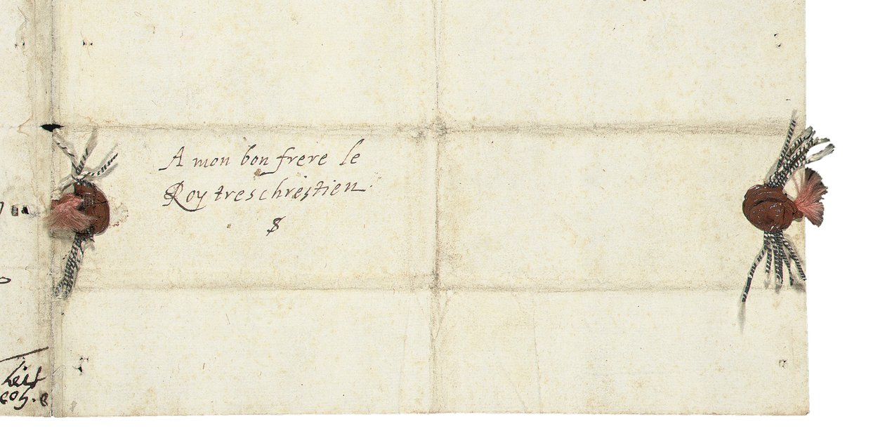 Adresní list dopisu Alžběty I. Anglické francouzskému Jindřichu IV., kolem roku 1596 od Queen Elizabeth I of England and