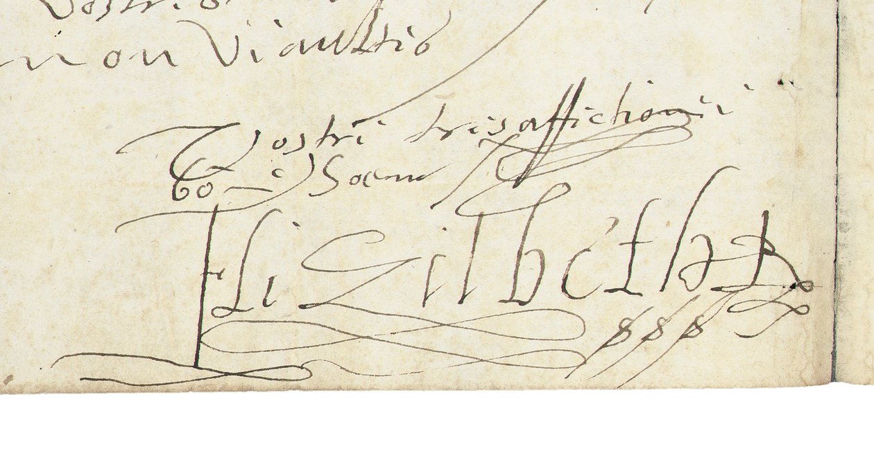 Podpis na dopise Alžběty I. Anglické francouzskému Jindřichu IV., kolem roku 1596 od Queen Elizabeth I of England and