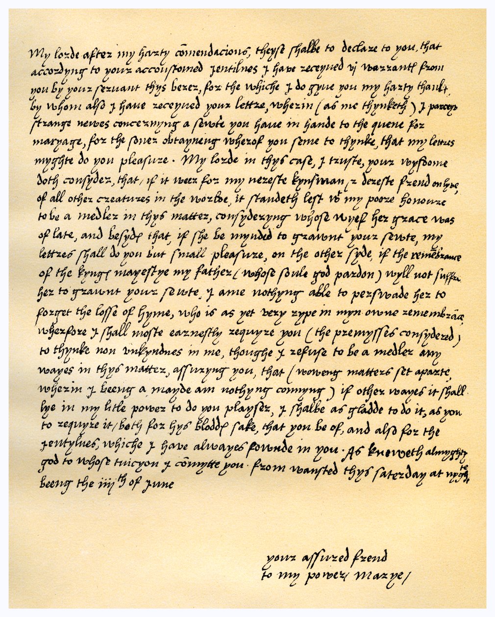 Dopis královny Marie I. lordu Seymourovi ze Sudeley, 4. června 1547. od Queen Mary I