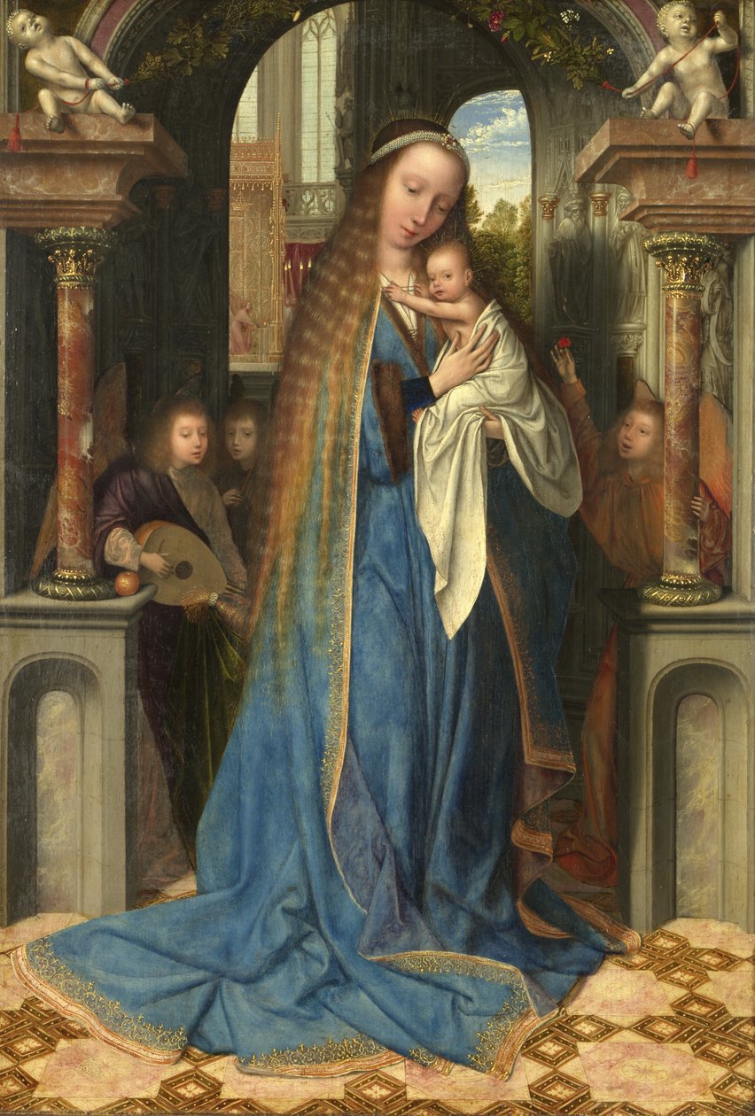 Madona stojící s dítětem a anděly, kolem 1500-09 od Quentin Massys or Metsys