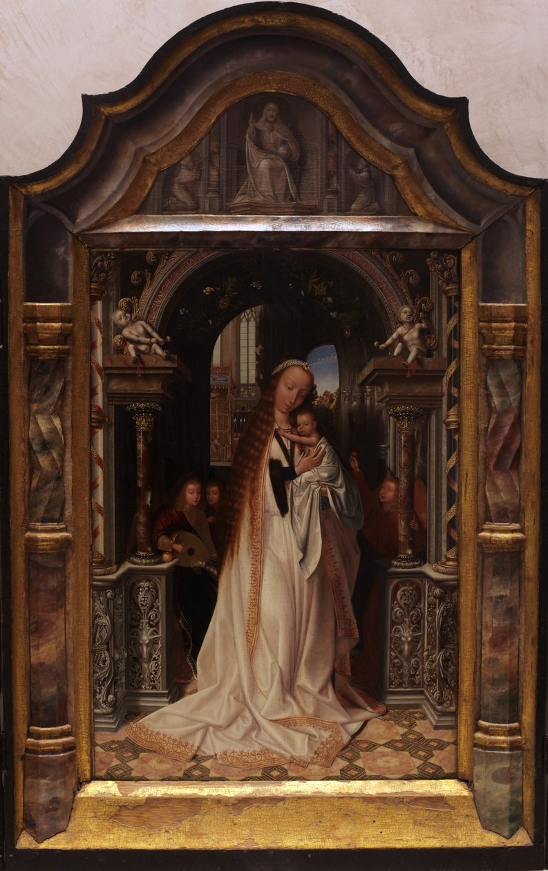 panna s dítětem, obklopená anděly od Quentin Matsys