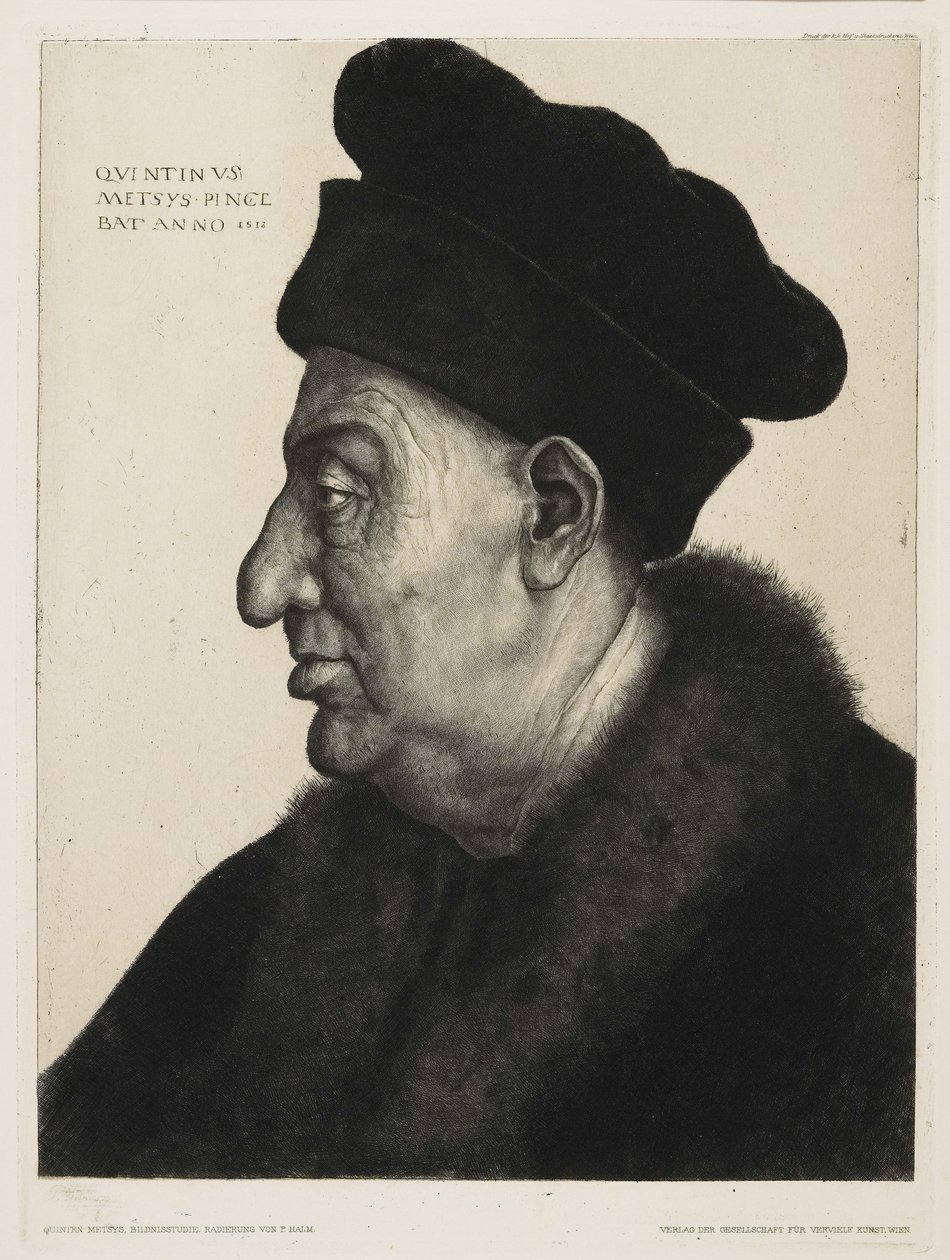 Portrétní studie, lept Peter von Halm (1854-1923) od Quentin (after) Massys