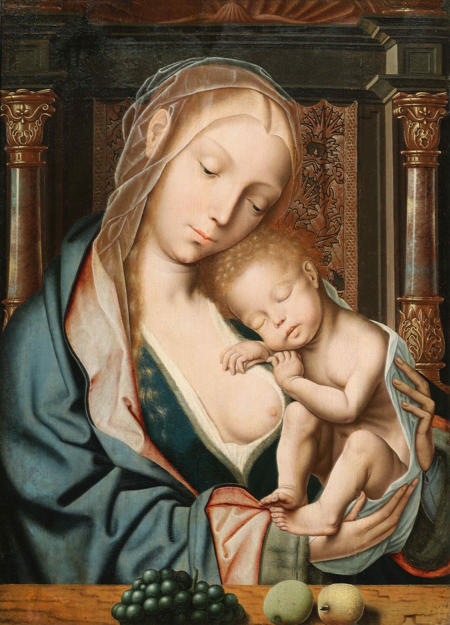 La Vierge aux raisins Panna s hroznem, 16. století. od Quentin . Massys
