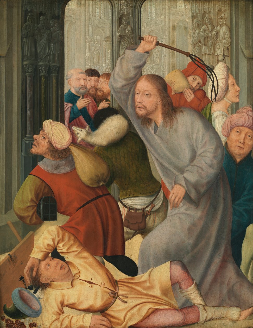 Kristus vyhání směnárníky z chrámu (olej na desce) od Quentin Massys or Matsys