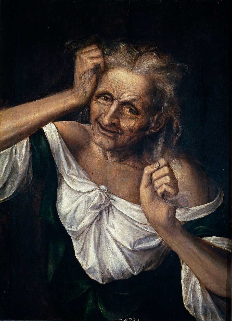 Stará žena si trhá vlasy - Massys, Quentin (1466-1530) (Quinten ou Kwinten Metsys ou Matsijs) 1525-1530 - Olej na dřevě - 55x40 - Museo del Prado, Madrid od Quentin Massys or Metsys