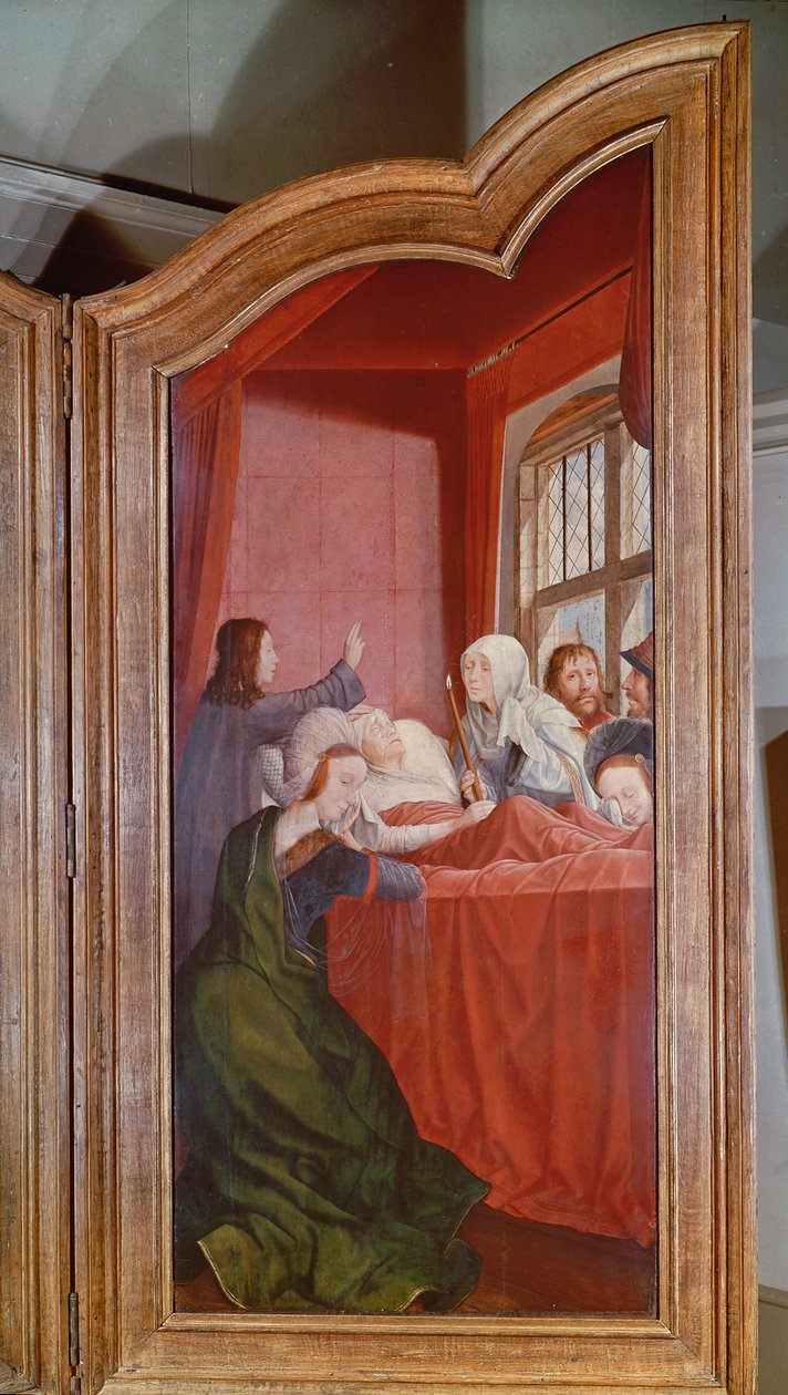 Svaté příbuzenství neboli oltářní obraz sv. Anny, detail pravé desky zobrazující Smrt sv. Anny, 1509 od Quentin Massys or Metsys