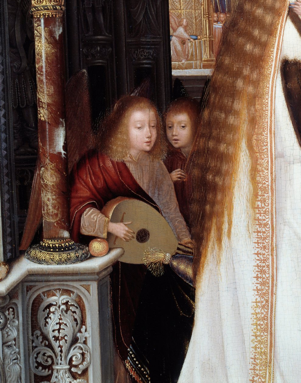 Obraz Panna a dítě se třemi anděly od Quentina Metsyse (1466-1530) od Quentin Massys or Metsys