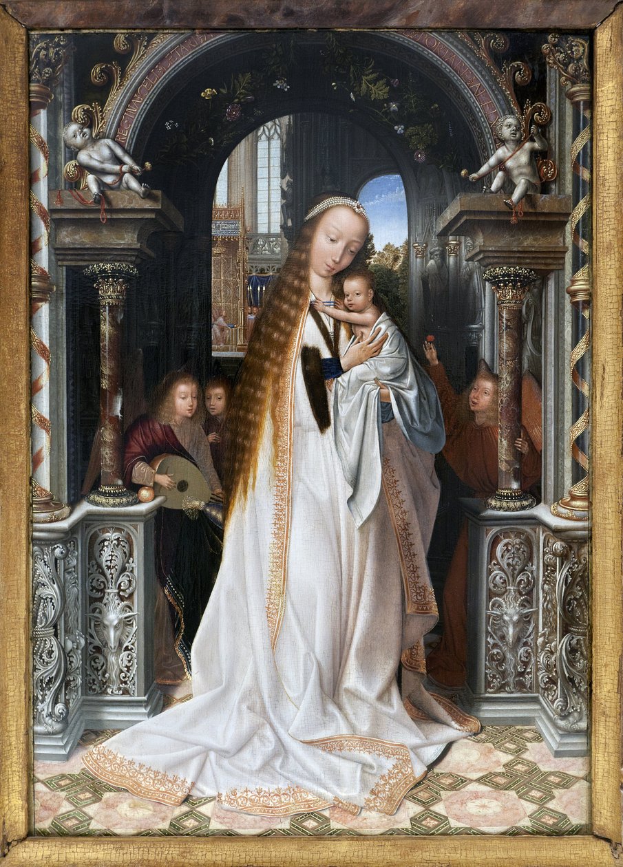 Panna a dítě obklopené anděly, malba Quentin Metsys (1466-1530), Photography, Kim Youngtae, Lyon, Musee des Beaux Arts de Lyon. od Quentin Metsys
