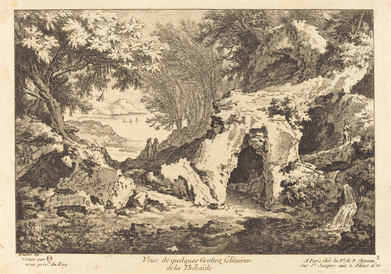 Pohled na některé osamělé jeskyně Thebaide od Quentin Pierre Chedel after François Boucher