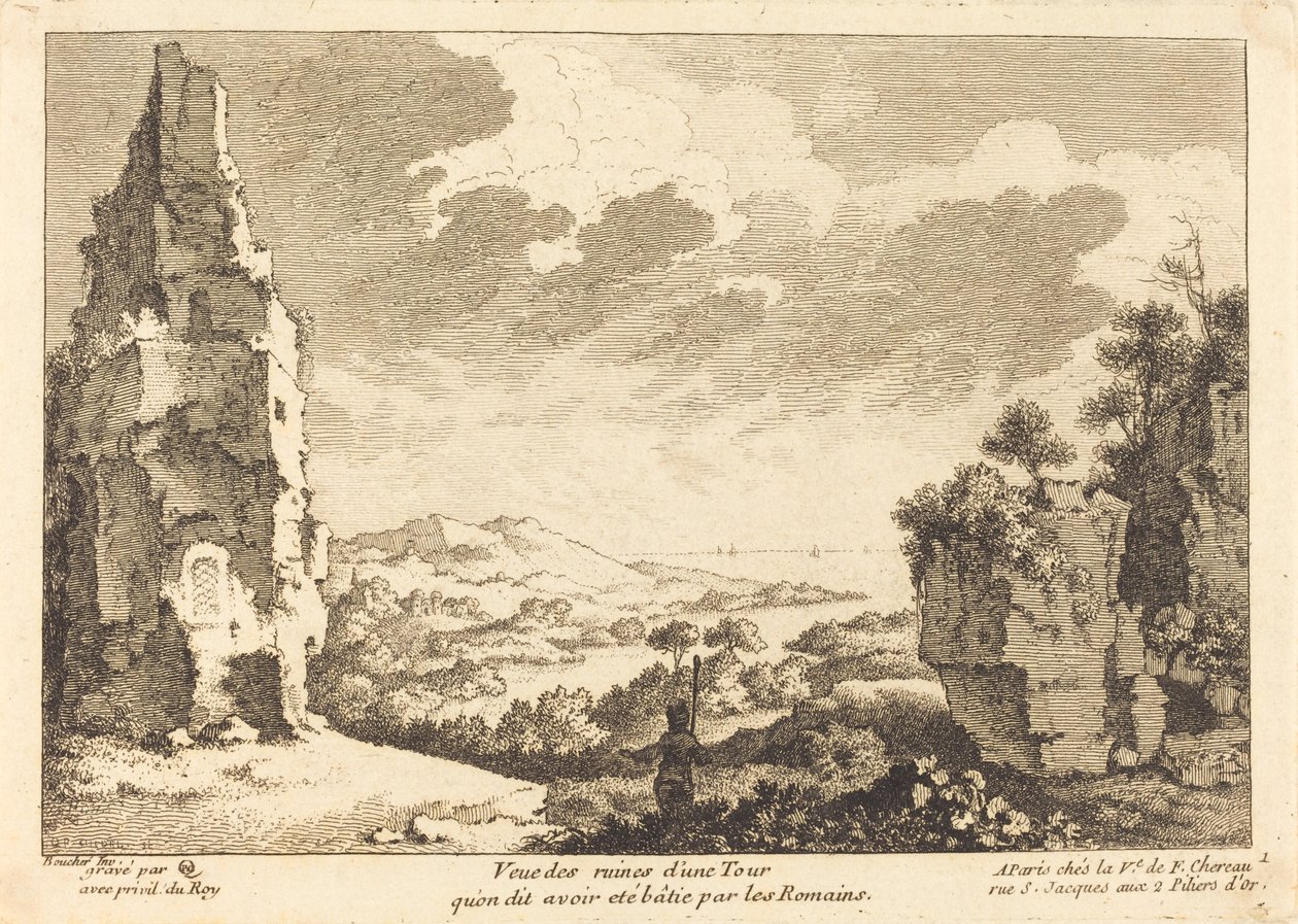 Pohled na ruiny věže, kterou údajně postavili Římané od Quentin Pierre Chedel after François Boucher