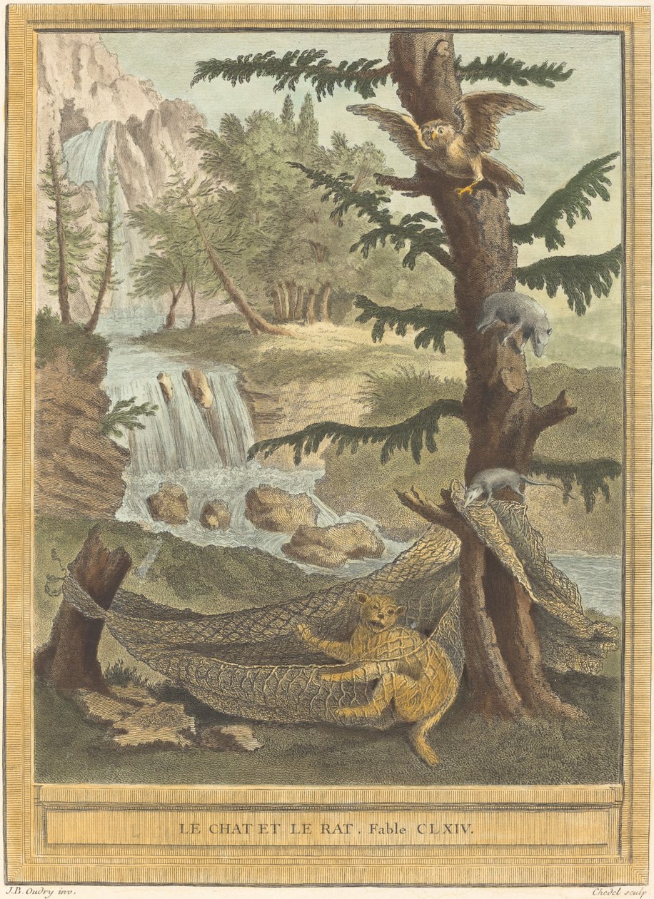 Le chat et le rat (Kočka a krysa) od Quentin Pierre Chedel after Jean Baptiste Oudry