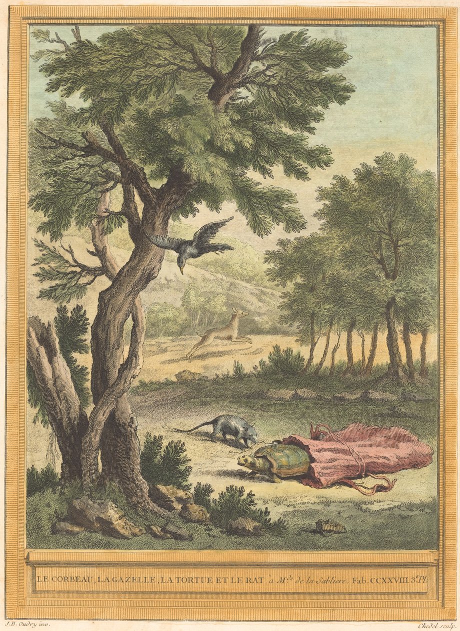 Vrána, Gazela, Želva a Krysa (Vrána, Gazela, Želva a od Quentin Pierre Chedel after Jean Baptiste Oudry