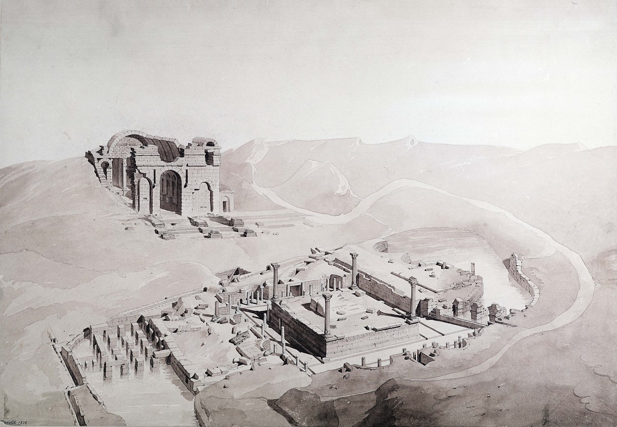 Thermae a Nymphaeum of Nimes, 1838 (mytí na papíře) od Questel