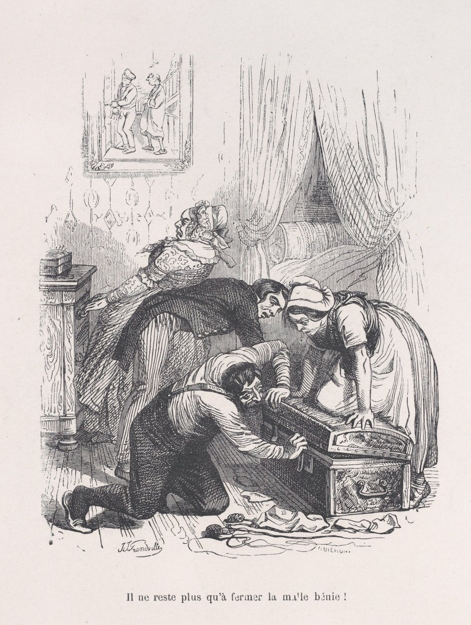 Zbývá už jen zavřít požehnaný kufr! z Malé strasti lidského života, 1843. od Quichon