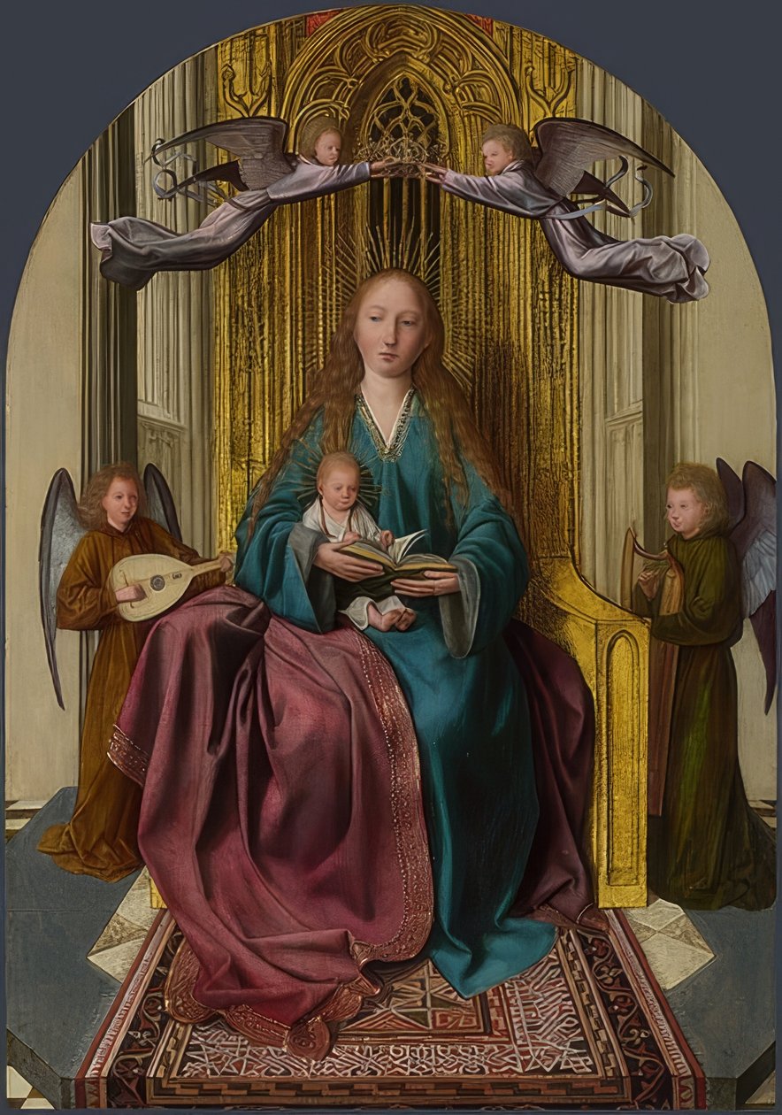 Madonna trůnící s dítětem a čtyřmi anděly. Kolem 1506-09 od Quinten Massys