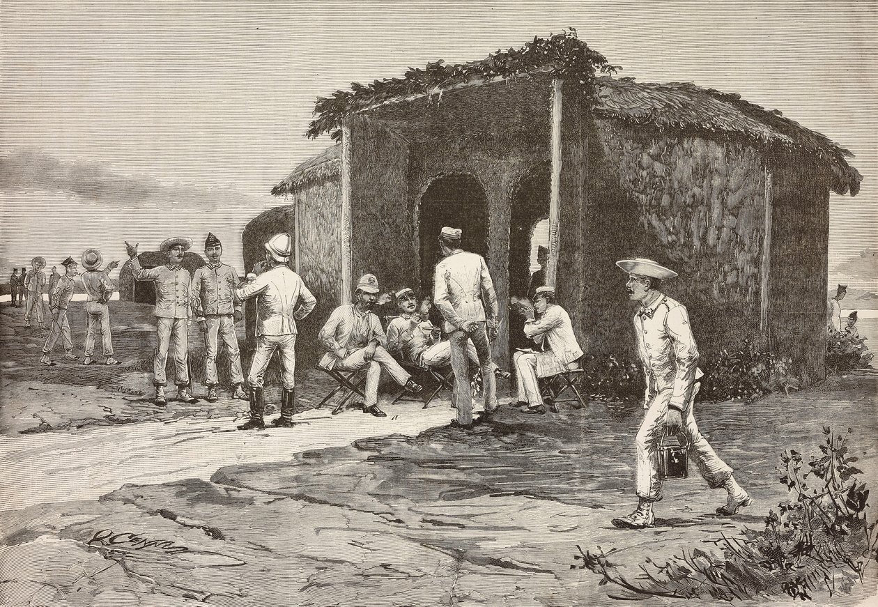 Italští důstojníci poblíž pavilonu refektáře, Abdel K