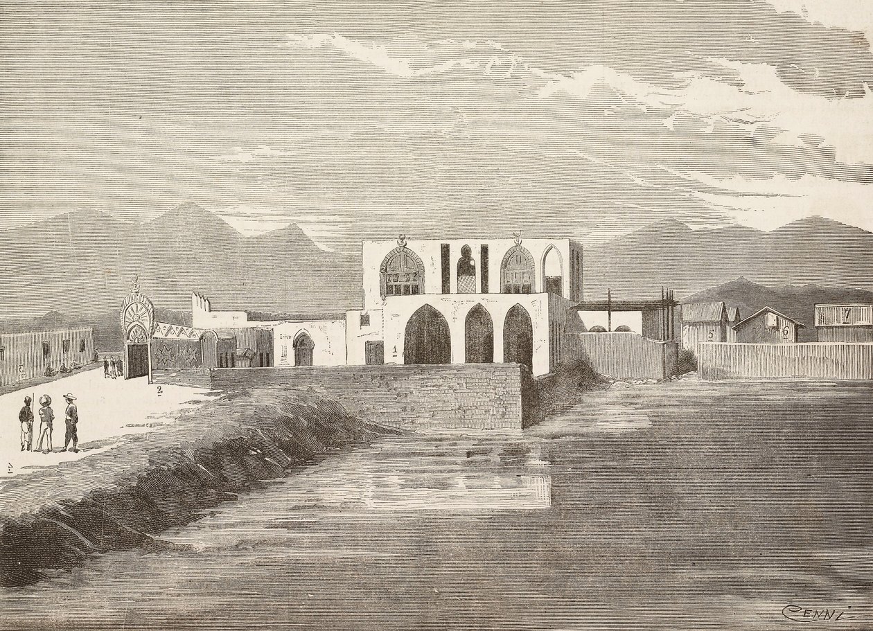 Palác italského viceguvernéra, Massawa, Eritrea, rytina z kresby Quinta Cenniho a náčrtu od Pieragostiniho, z L