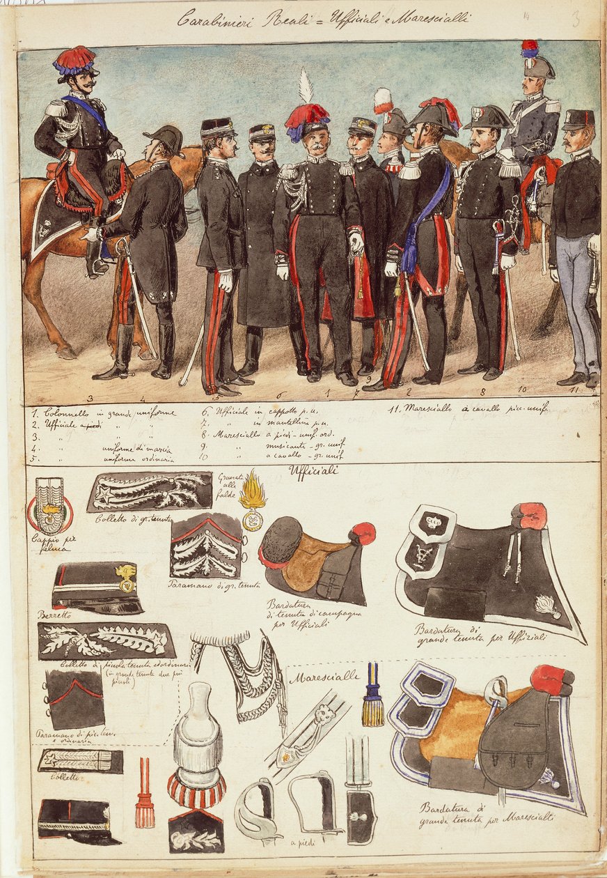 Uniformy Royal Carabinieri, důstojníci a poddůstojníci Italského království, barevný štítek Quinto Cenni od Quinto Cenni