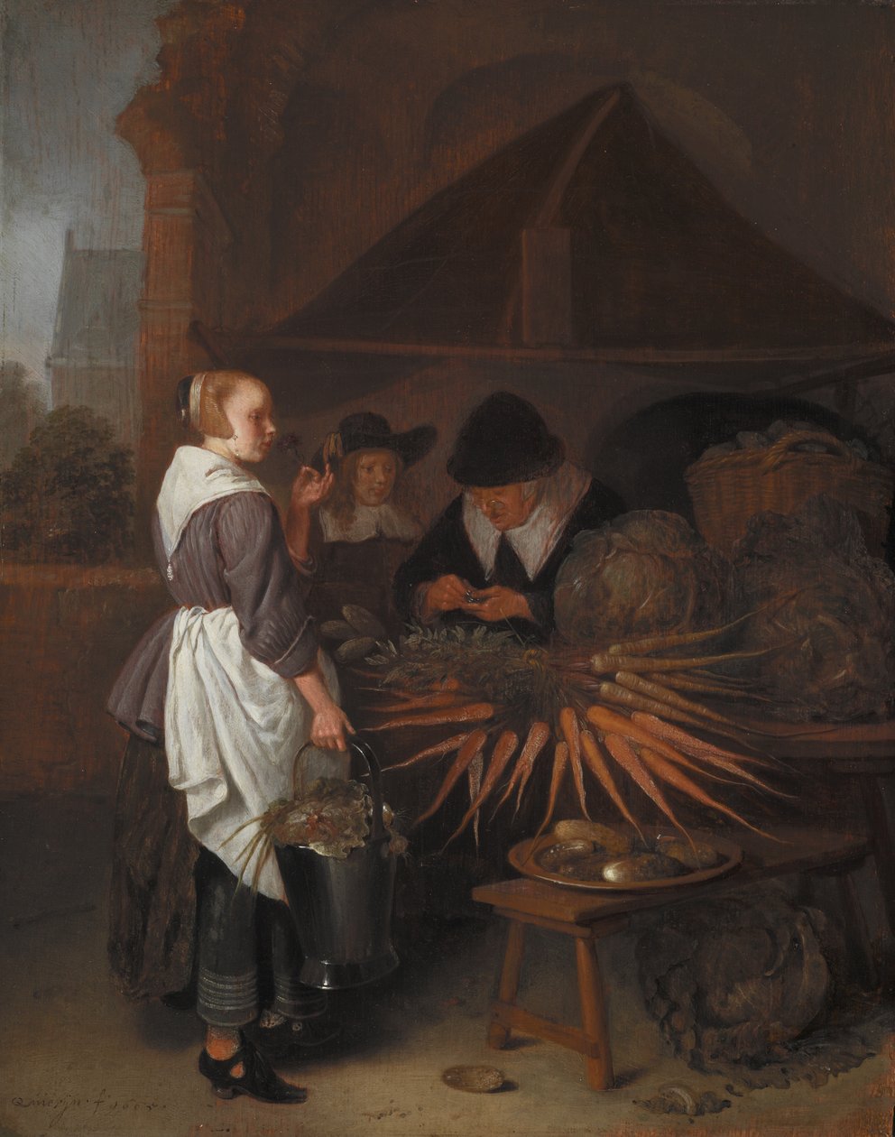 The Vegetable Stall, 1665 (olej na dubovém panelu) od Quiringh Van Brekelenkam