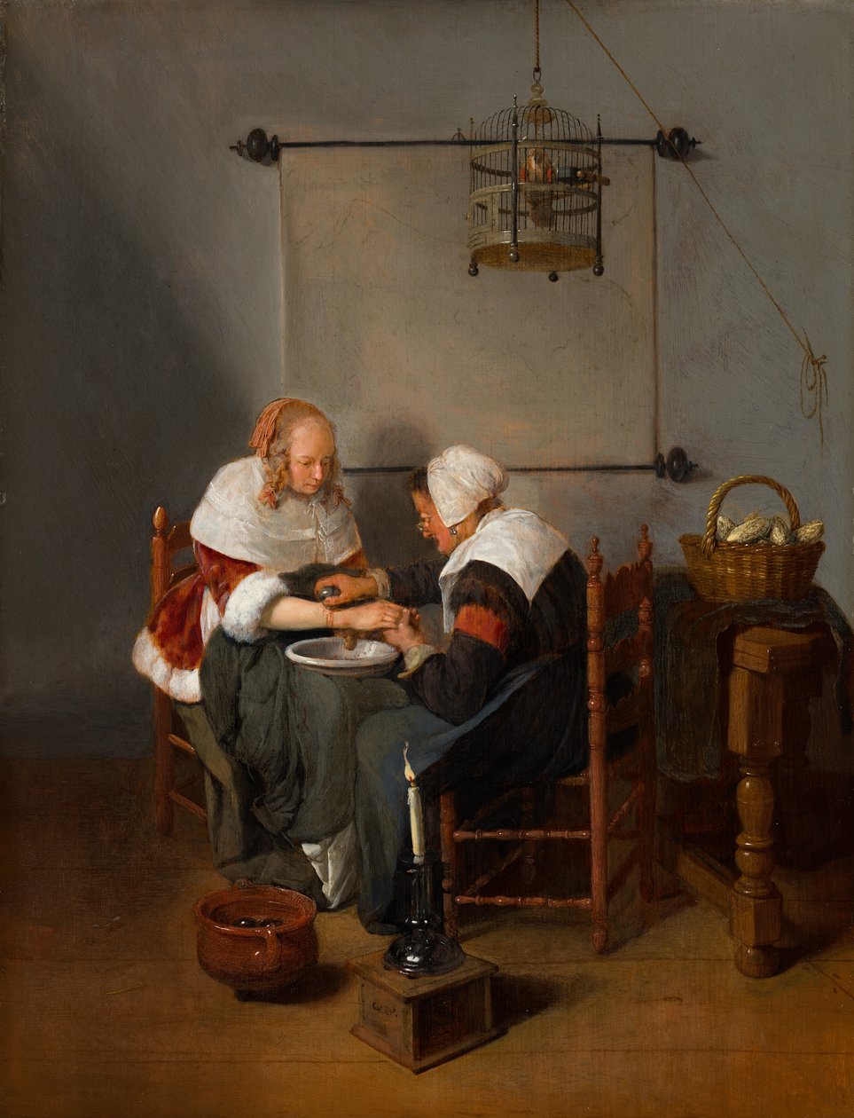 Stará žena krvácející mladou ženu, známá jako "The Bloodletting", c.1660 od Quiringh Gerritsz. van Brekelenkam