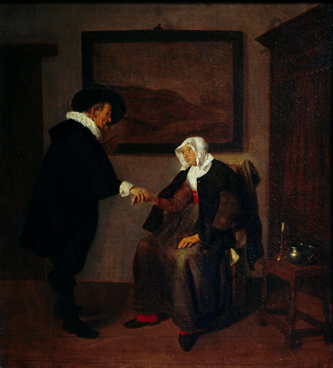 Konzultační obraz od Quiringha Gerritsze Van Brekelenkama (asi 1620-1668). Slunce 0,57x0,52m od Quiringh Gerritsz. van Brekelenkam