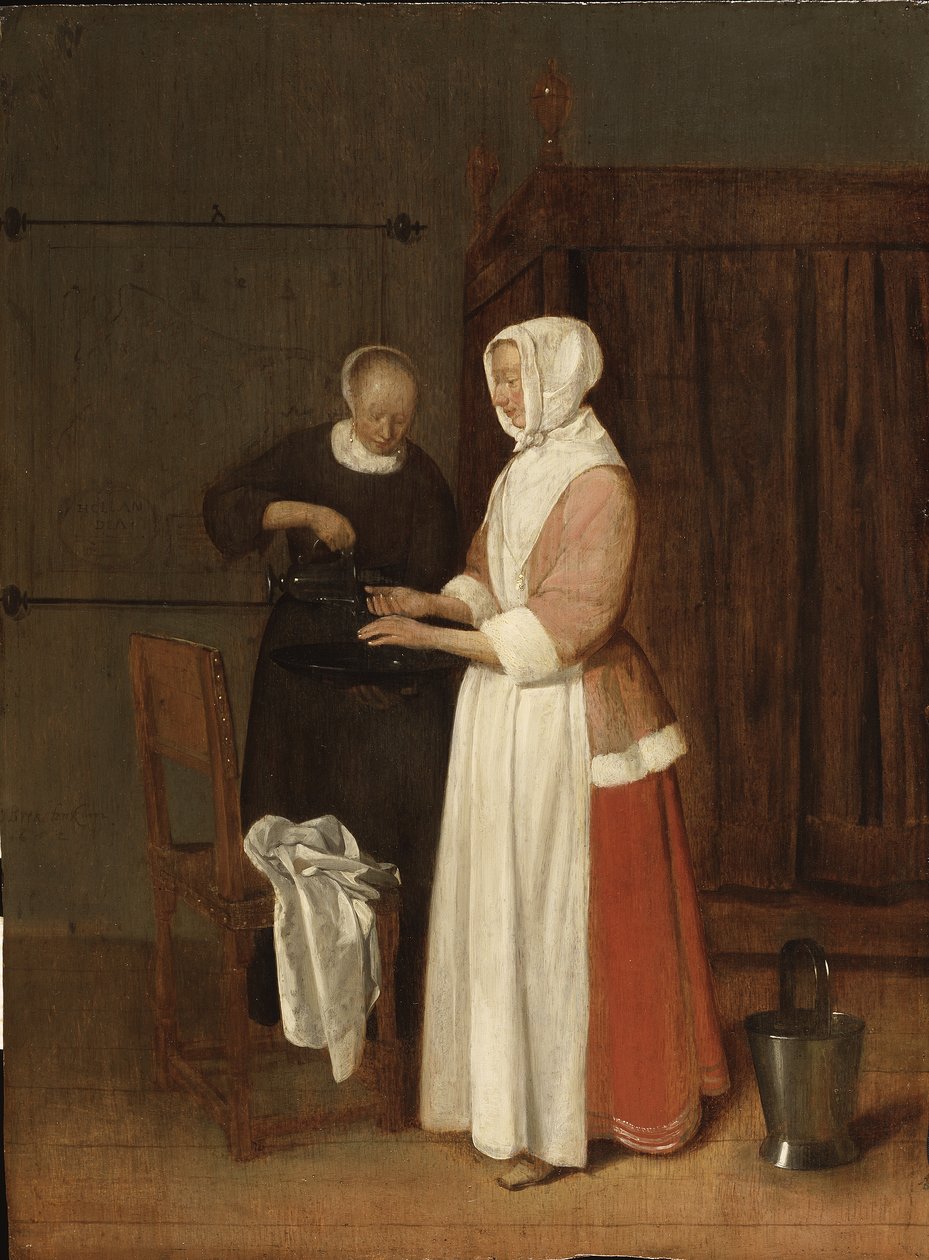 Žena si myje ruce, 1662 (olej na dubu) od Quiringh Van Brekelenkam