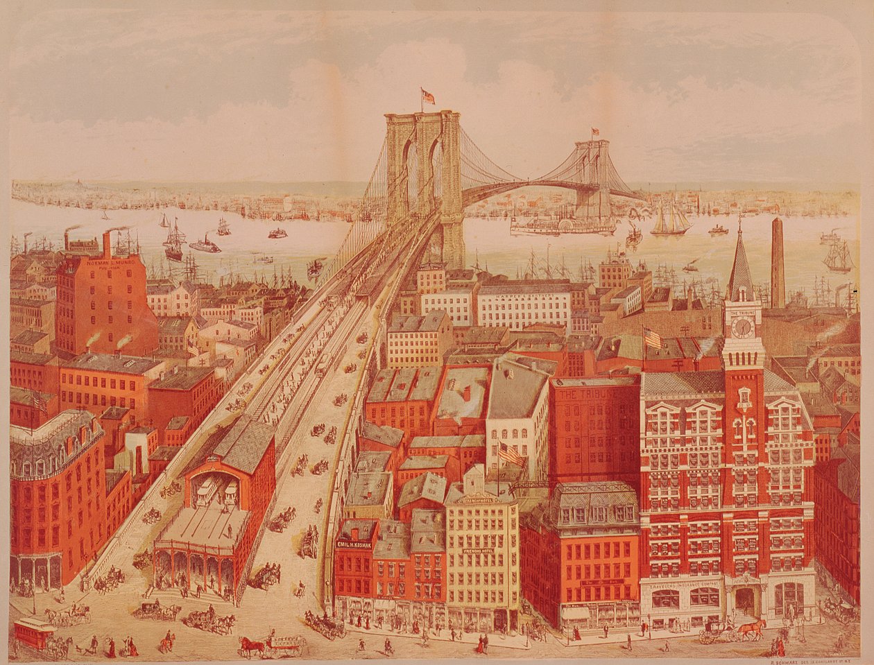 Brooklynský most, kolem roku 1883 od R. Schwarz