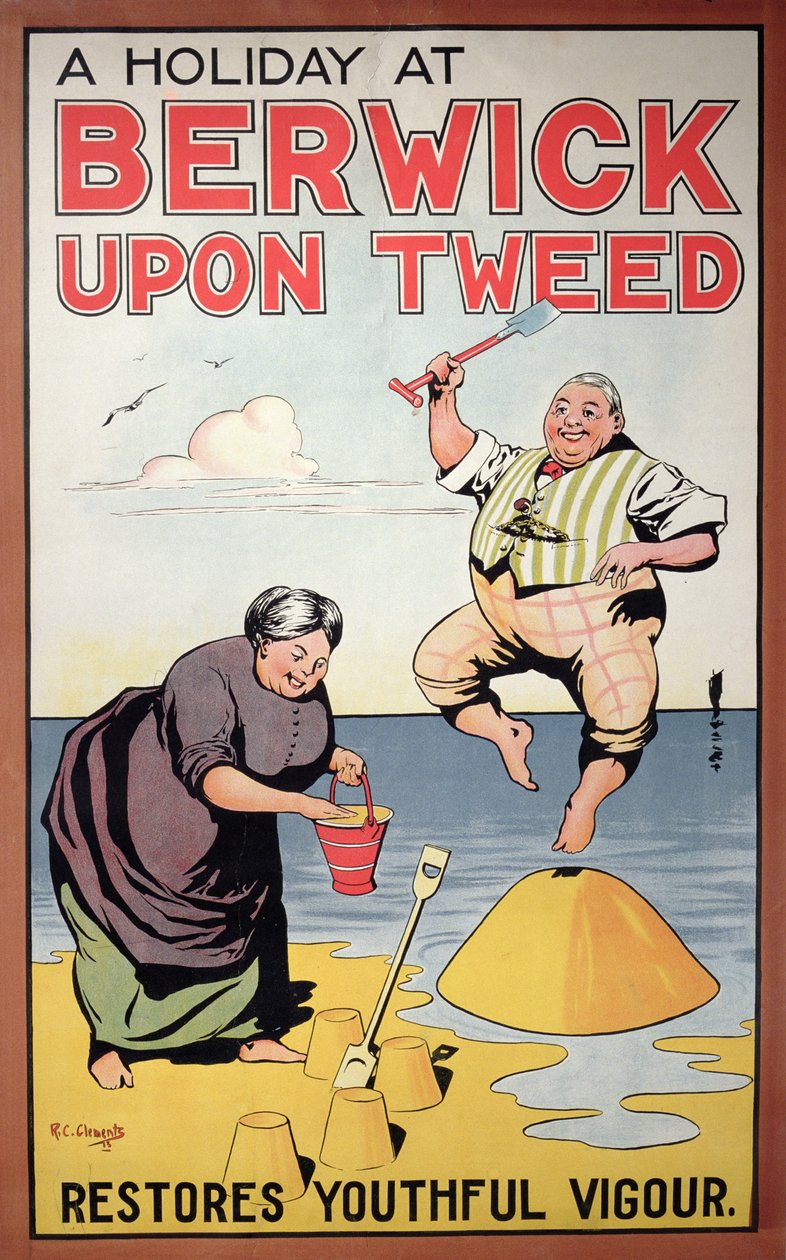 Prázdniny v Berwicku obnovují mladistvou elán, turistický plakát, 1913 od R.C. Clements