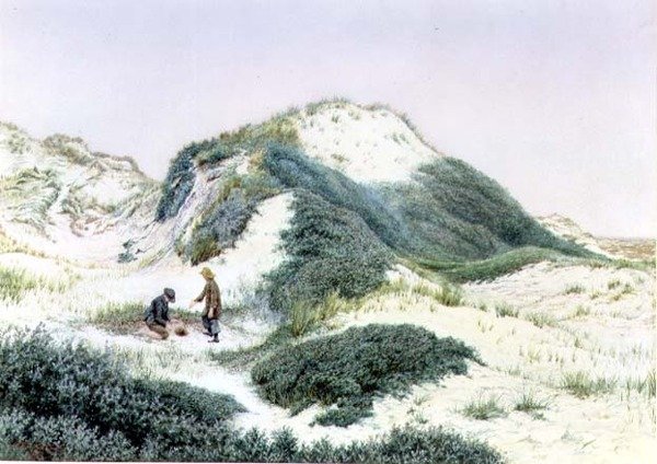 Mezi písečnými kopci v Hightown 1885 (akvarel) od R.H. Rutherford