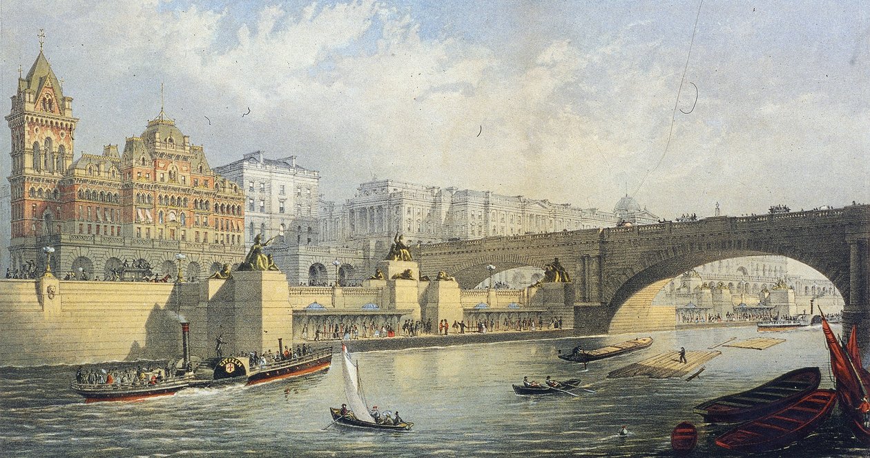 „Temže nábřeží – molo přistání parních člunů ve Waterloo“, Londýn, 1864 od RM Bryson