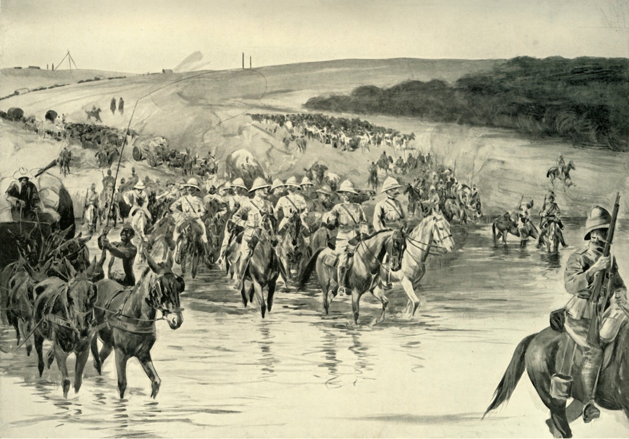 „Lord Roberts a jeho armáda překračující řeku Wall“, 1901. od RM Paxton