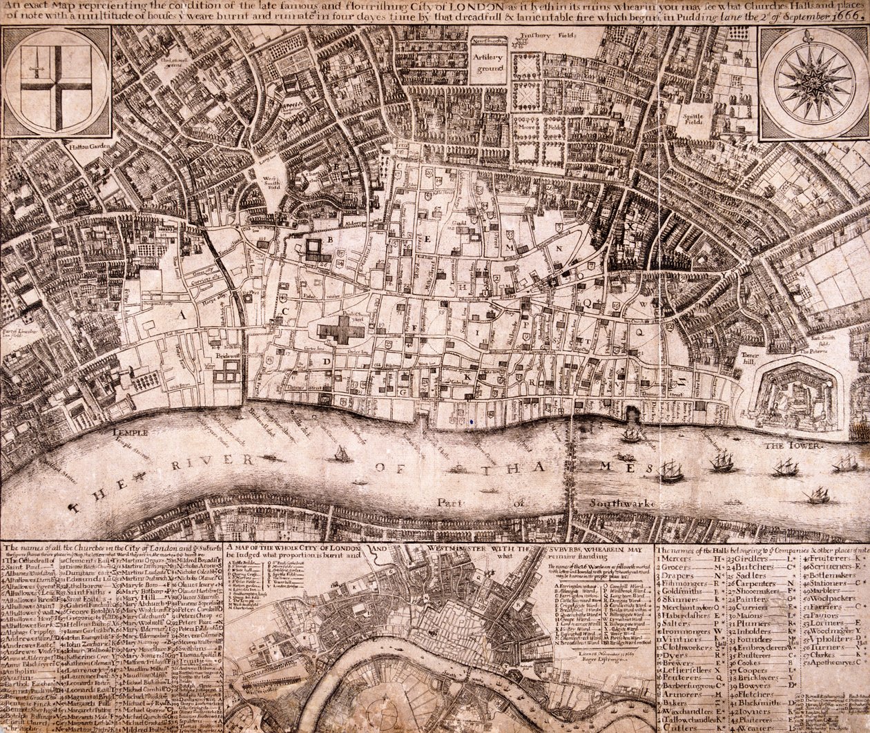 Mapa Londýna, 1666 od RP