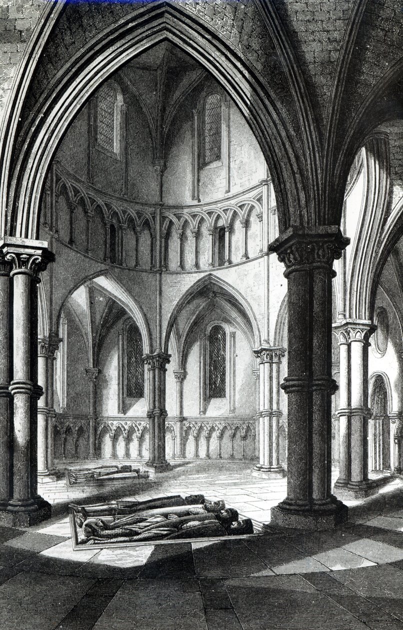 Interiér chrámového kostela zobrazující podobizny rytířů 9bw fotografie) od R.W. Billings