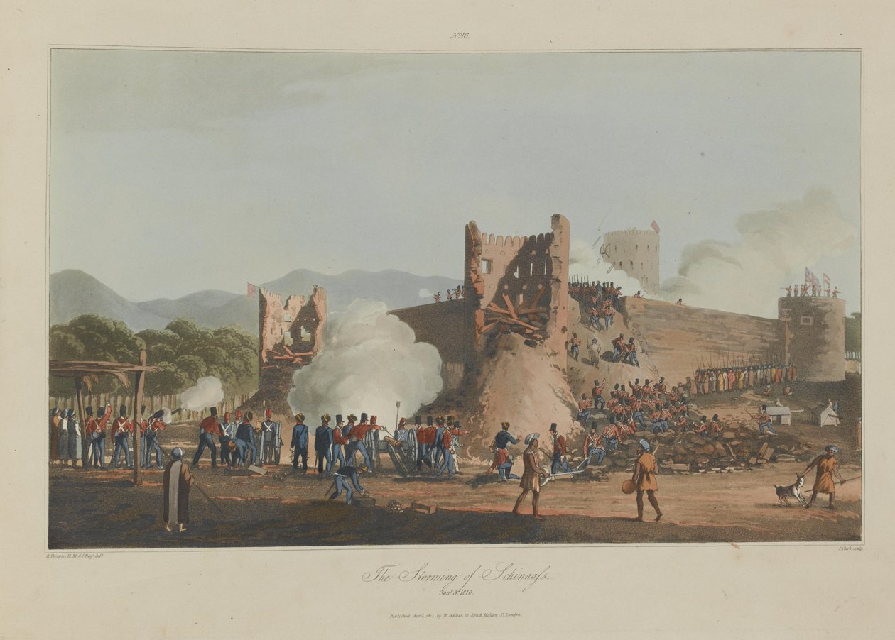 The Storming of Schinaass, 3. ledna 1810, ryl I. Clark od R. (after) Temple