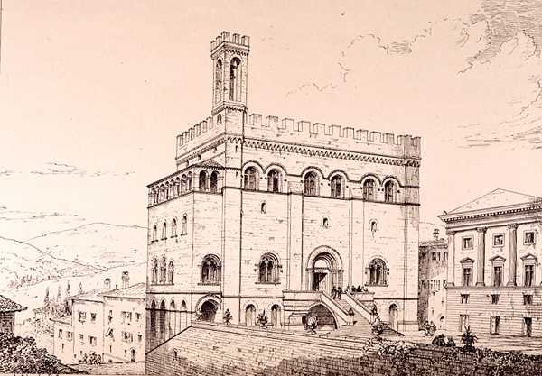 Palazzo del Comune, Gubbio, Itálie, z publikace „Příklady městské, obchodní a pouliční architektury Francie a Itálie od 12. do 15. století“. od W. Mackenzie od R. Anderson