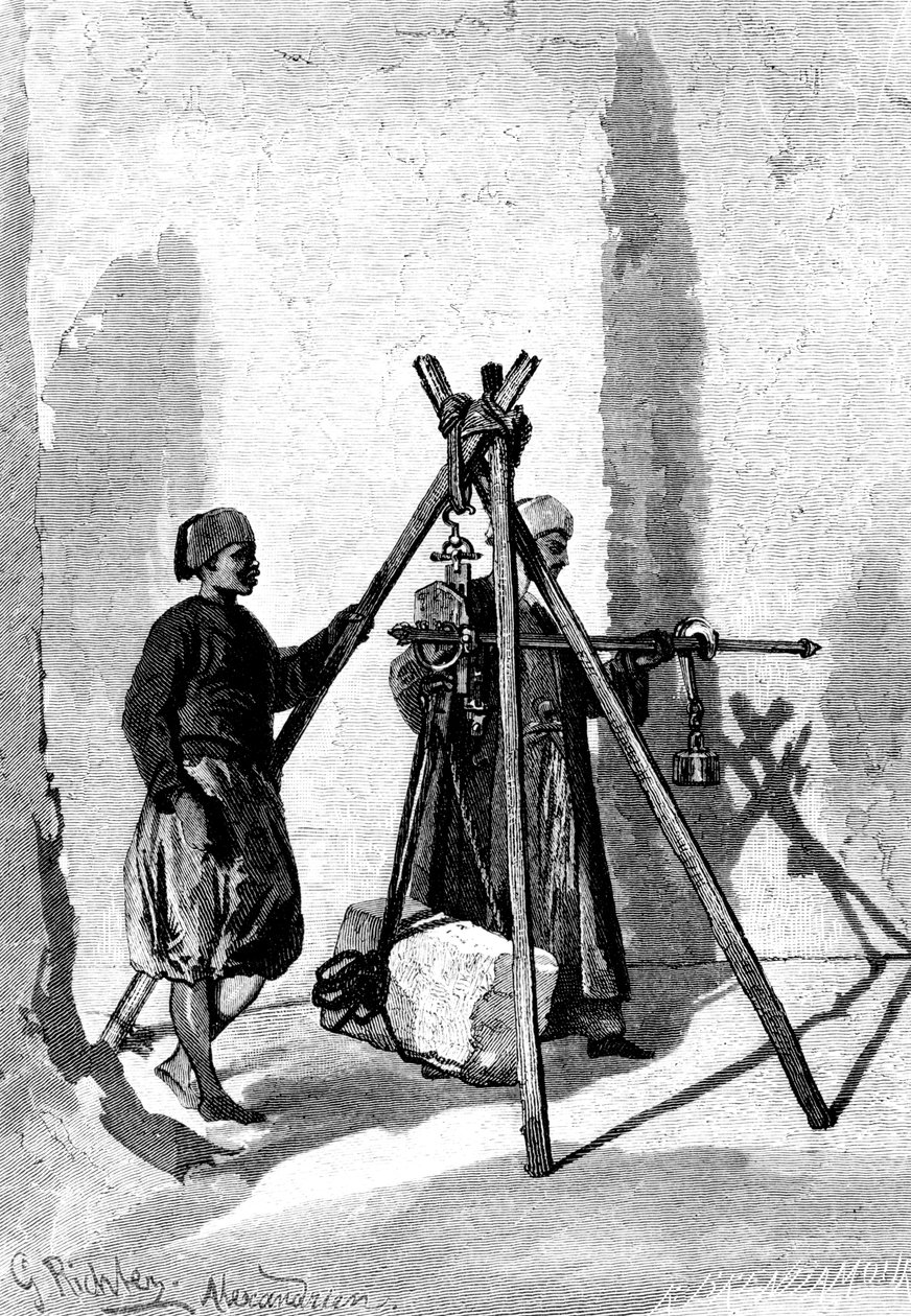 Vážení kamenných bloků, Egypt, 1880 od R. Brandamour