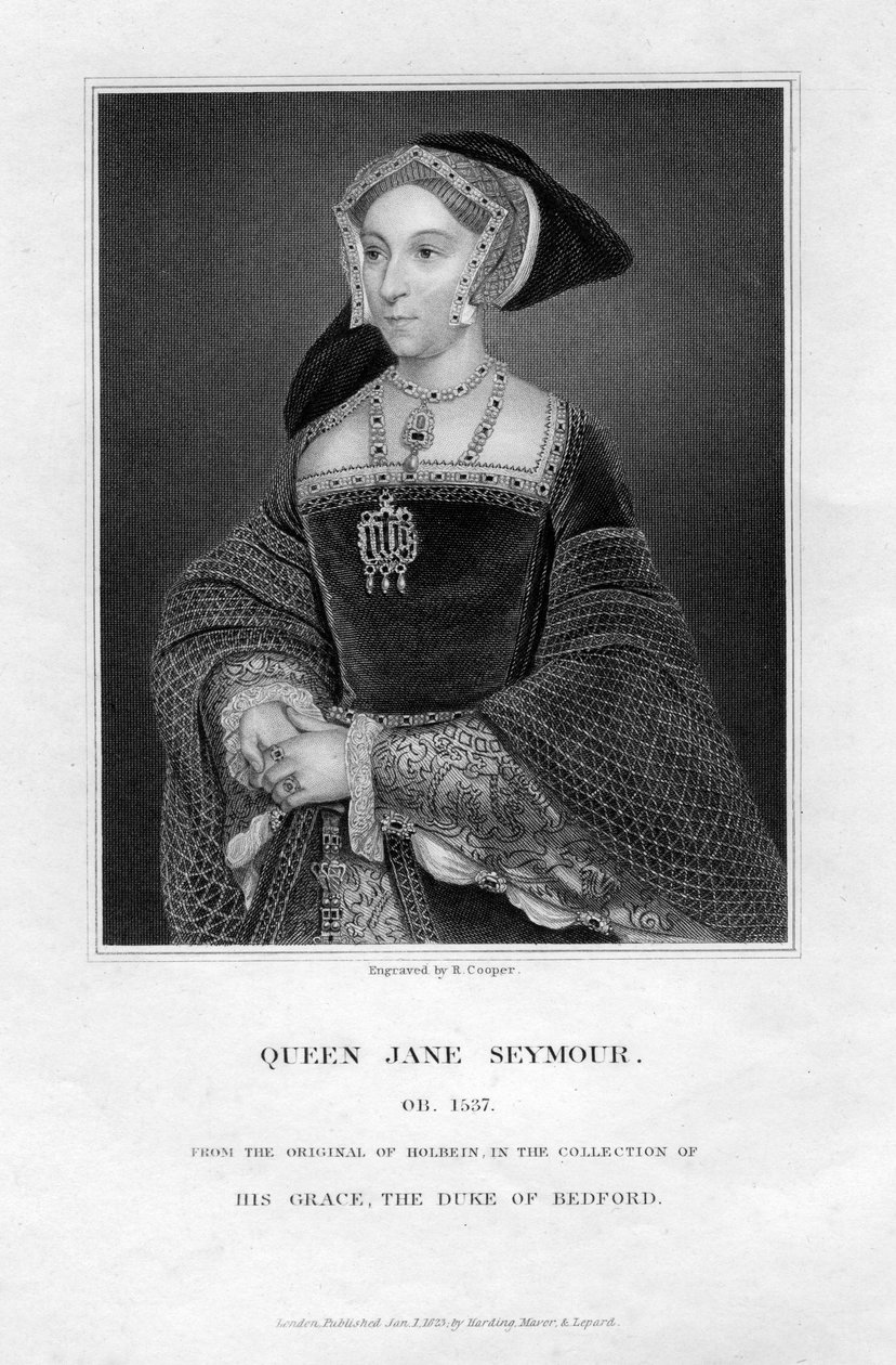 Jane Seymour, třetí manželka a královna Jindřicha VIII z Anglie, 1823. od R. Cooper