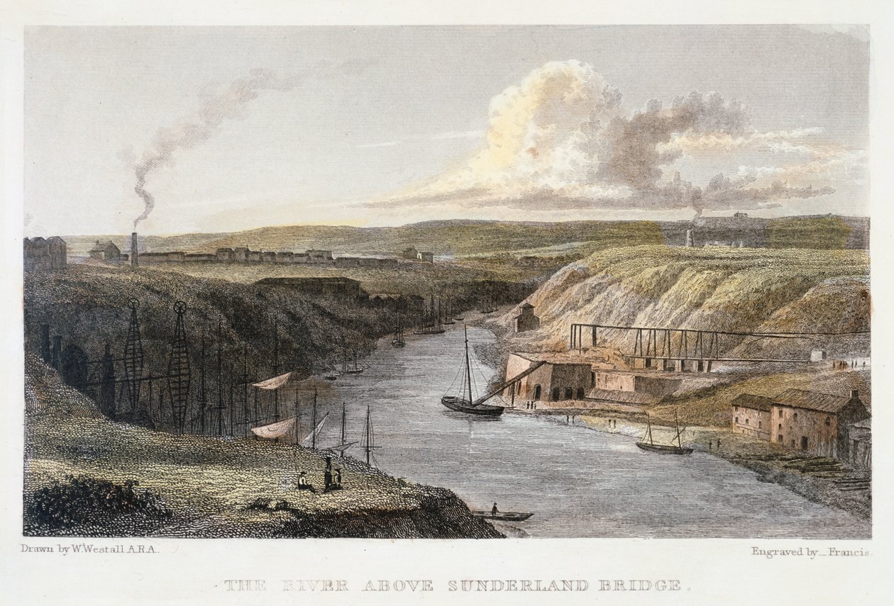The Wear above Sunderland Iron Bridge, c1829. od R Francis