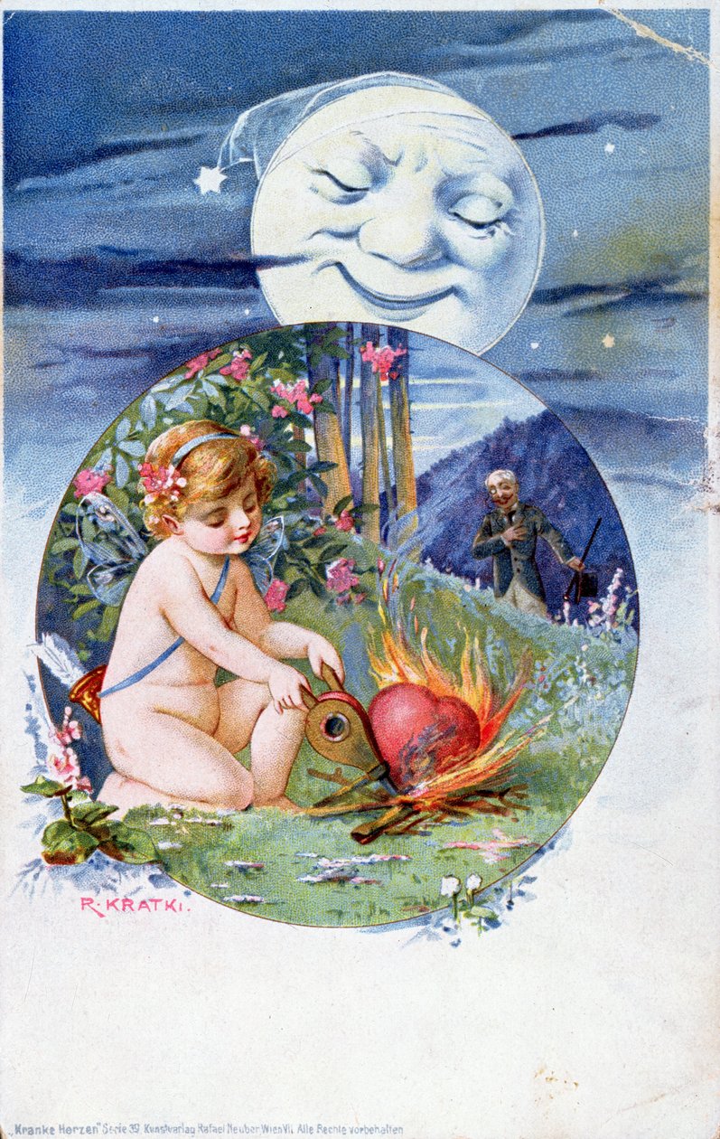 Pohlednice ze souboru Ill Hearts, c. 1900 (barevné rytí) od R. Kratki