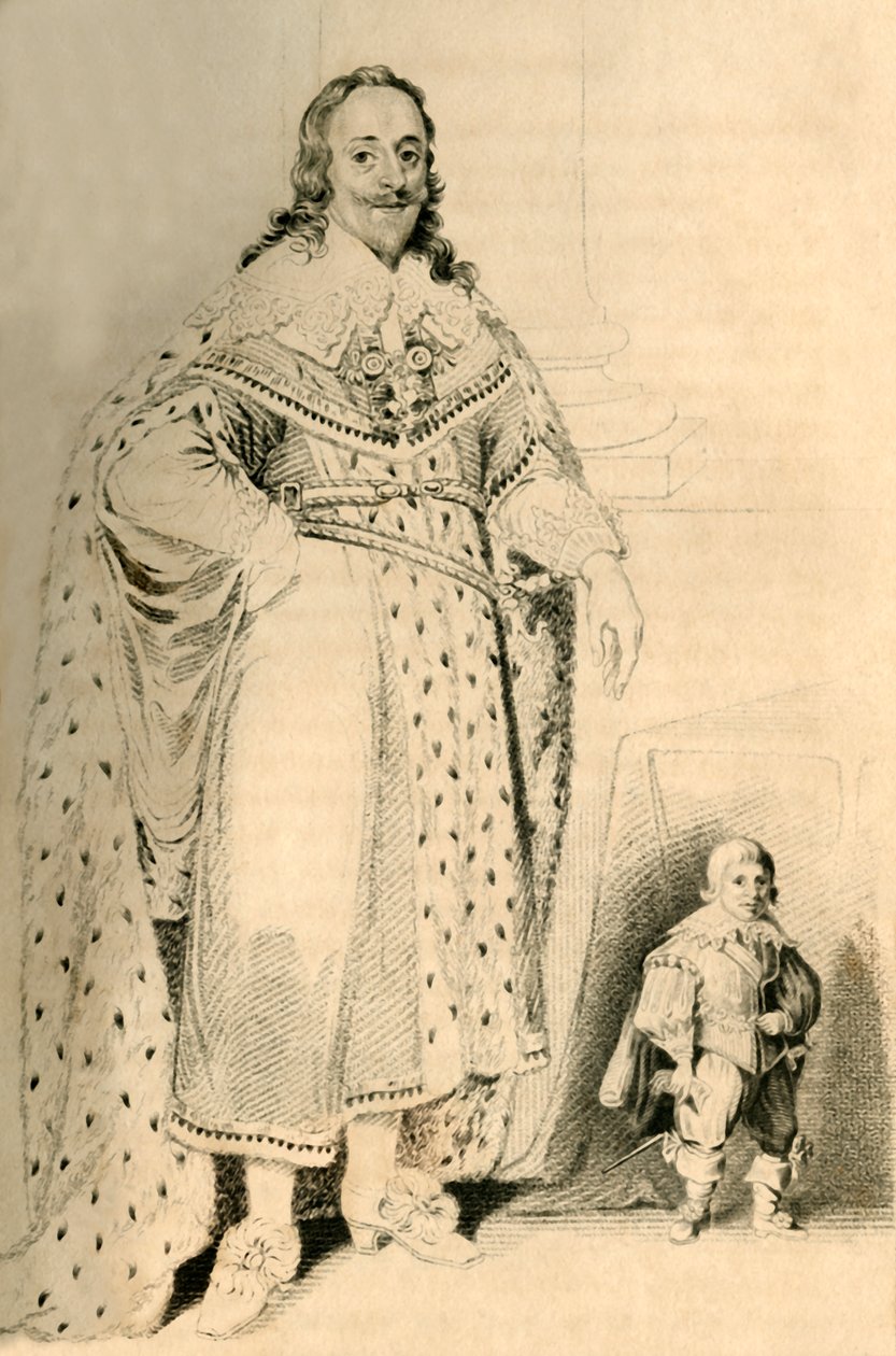 Jeffery Hudson, 30 let, 18 palců vysoký. - Trpaslík krále Karla Prvního, 1821. od R. Page