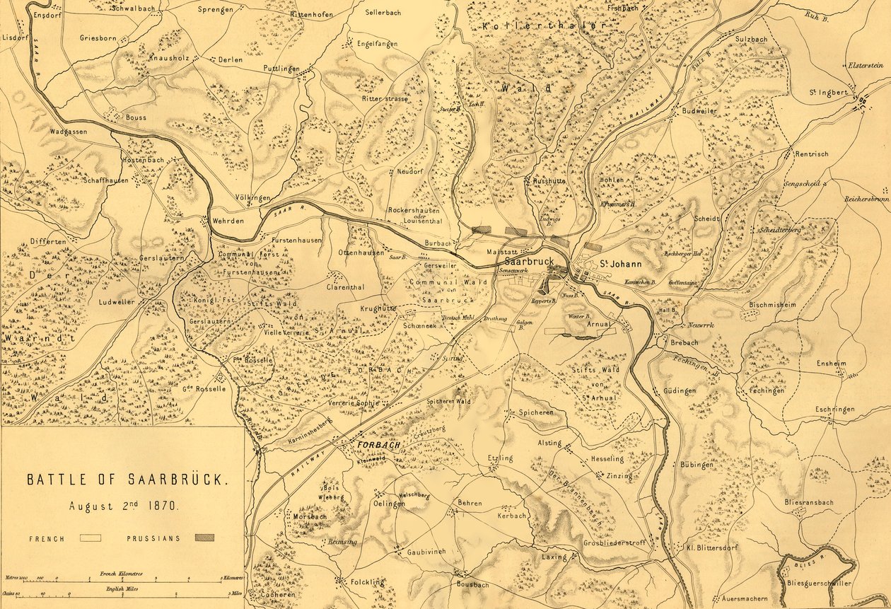 Mapa bitvy u Saarbrückenu, 2. srpna 1870, c1872. od R. Walker