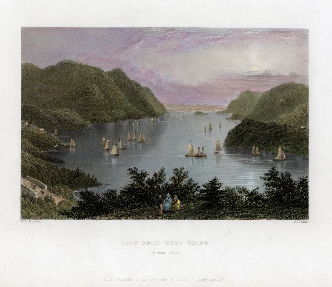 Řeka Hudson při pohledu z West Point, USA, 1837. od R. Wallis