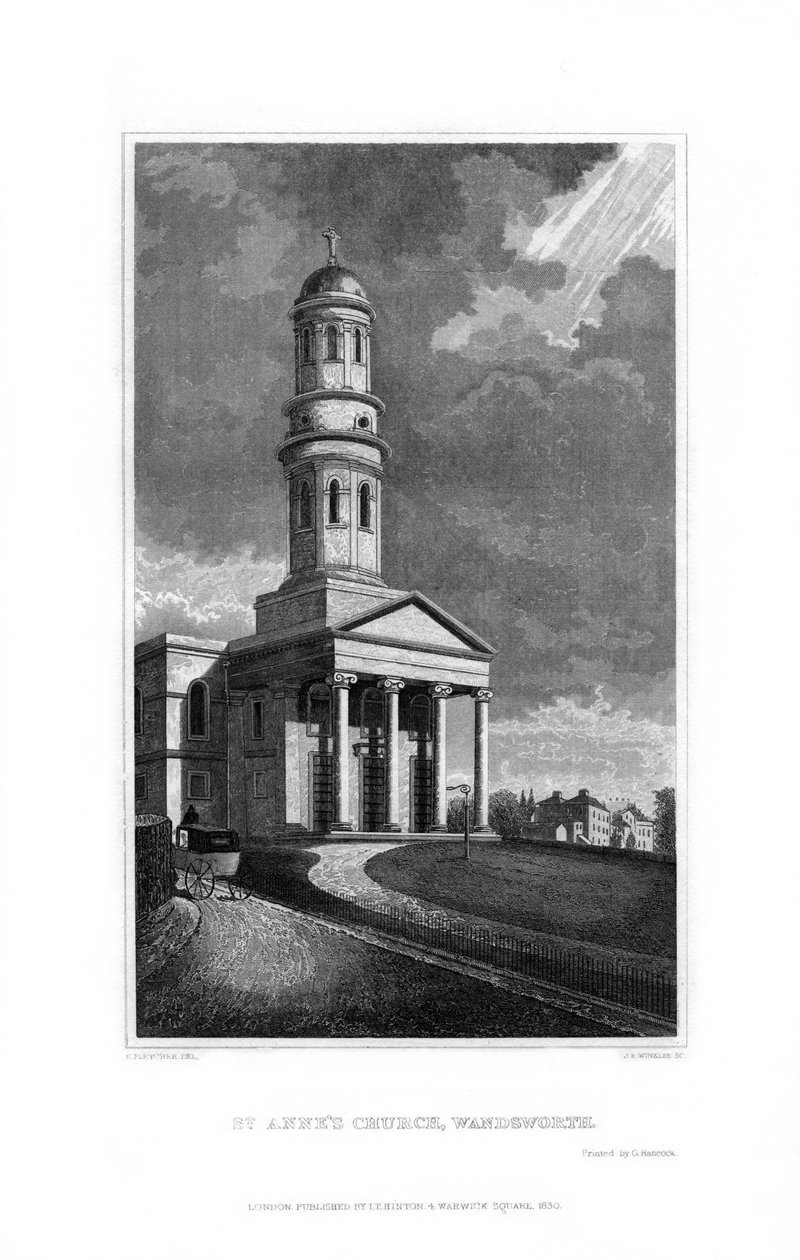 Kostel St Annes, Wandsworth, Londýn, 1830. od R. Winkles