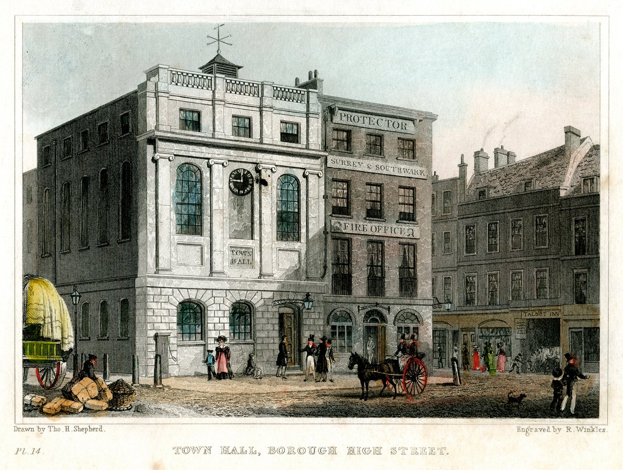 Radnice, Borough High Street, Southwark, Londýn, 1830. od R. Winkles