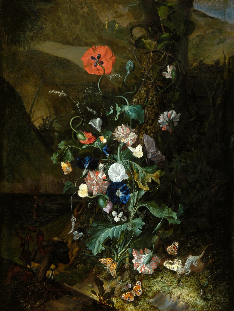 Aranžmá květin u kmene stromu, asi 1683 (olej na plátně) od Rachel Ruysch