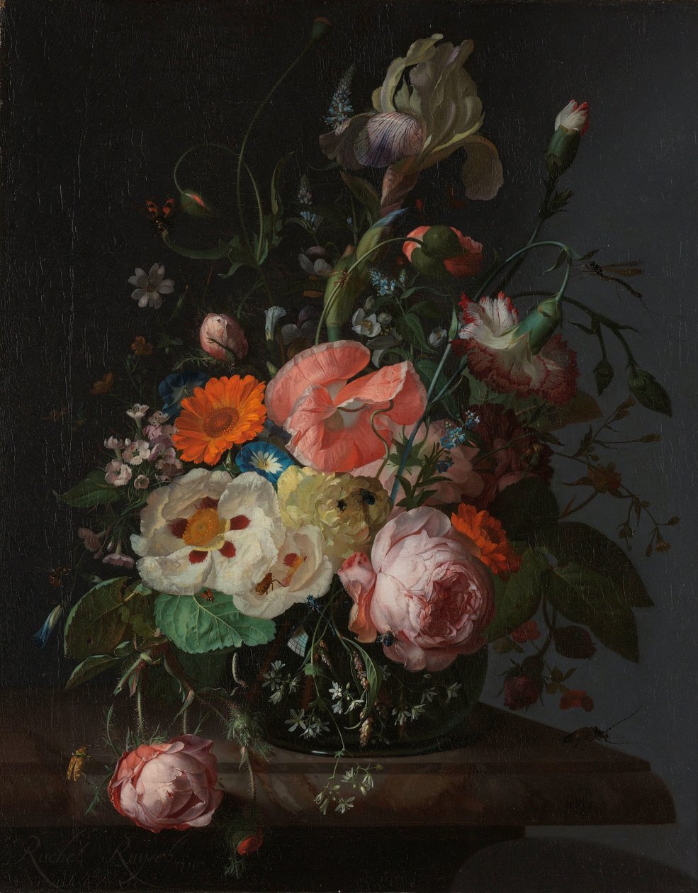 Zátiší s květinami na mramorové desce od Rachel Ruysch