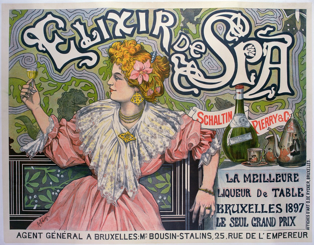 Plakátová reklama na belgický likér „Elixir de Spa“. od Raff (1861 1952)