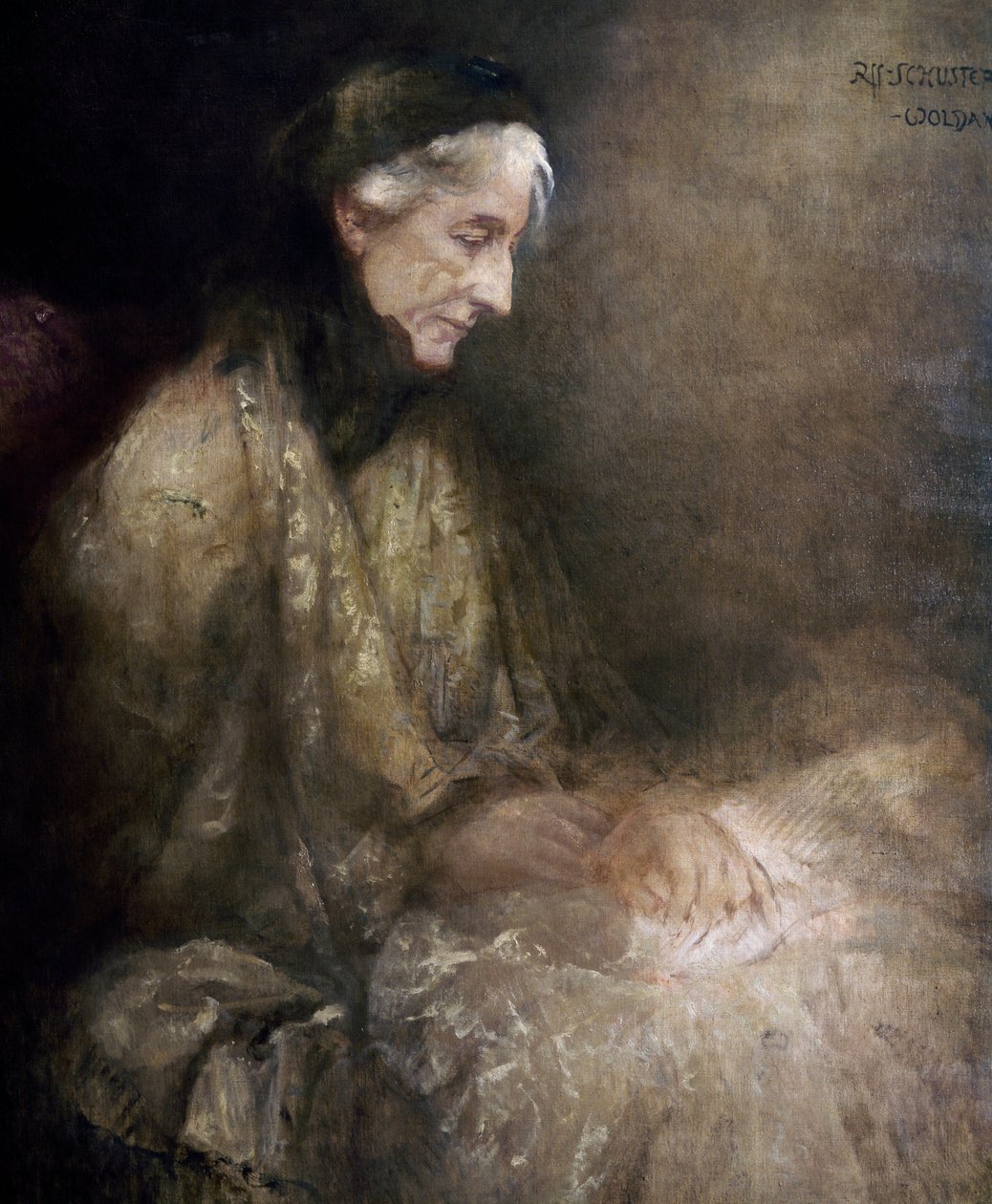 Portrét Cosimy Wagnerové (1838 - 1930), dcery Franze Liszta, manželky Richarda Wagnera (olej na plátně) od Raffael Woldan Schuster