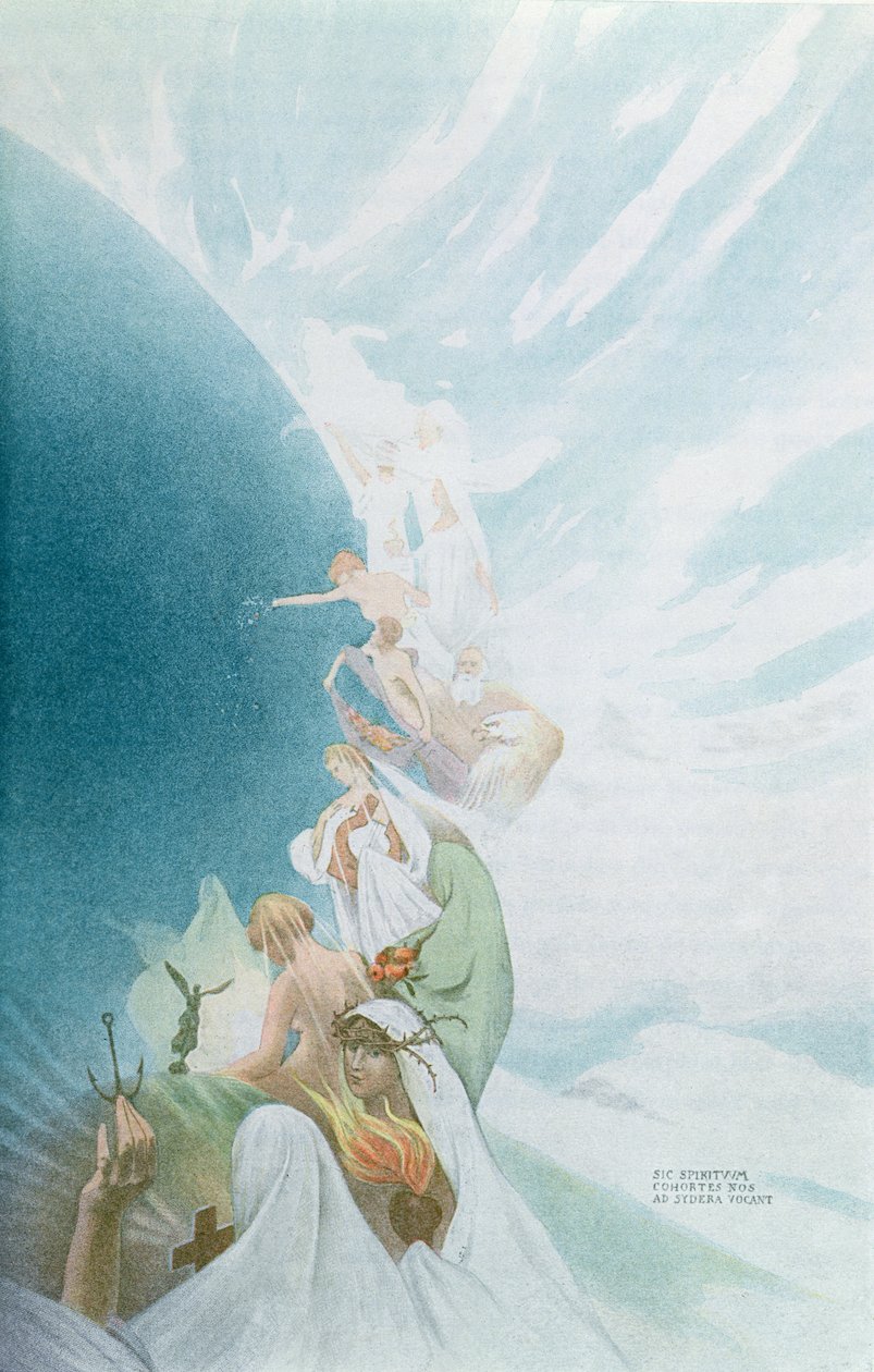 Učení o posmrtném životě a inspiraci, ilustrace k textu Gustava Flauberta (1821-80) ze sborníku Nos Invisibles od Charlese dOrina, Paříž 1907. od Raffaele Mainella