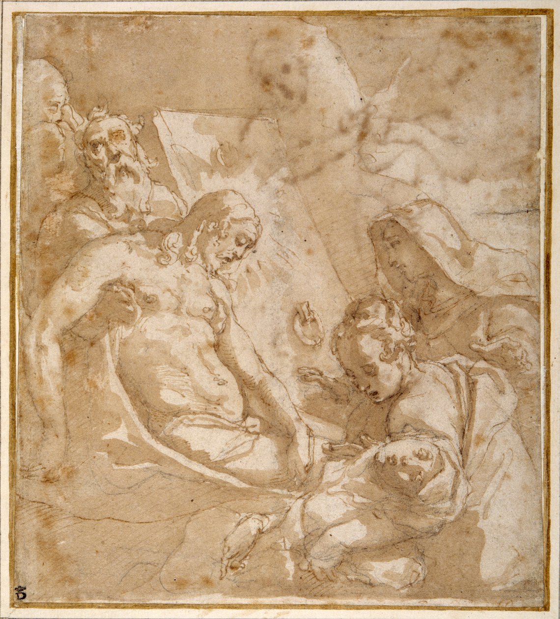 The Entombment (pero a inkoust s praním a kvašem, přes křídu, na papíře) od Raffaellino da Reggio (c.1550 78)